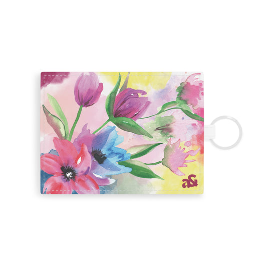 Watercolor Flowers Saffiano Leather Card Holder