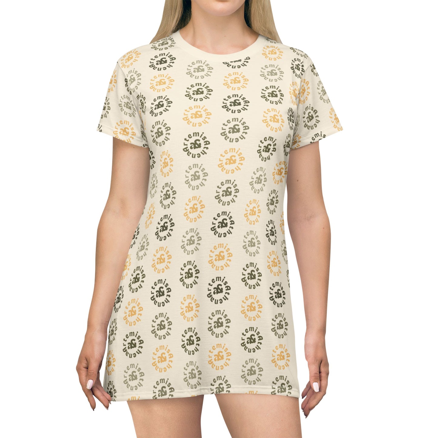 Artemis & Athena Travel T-Shirt Dress in "Khaki Dreamer"