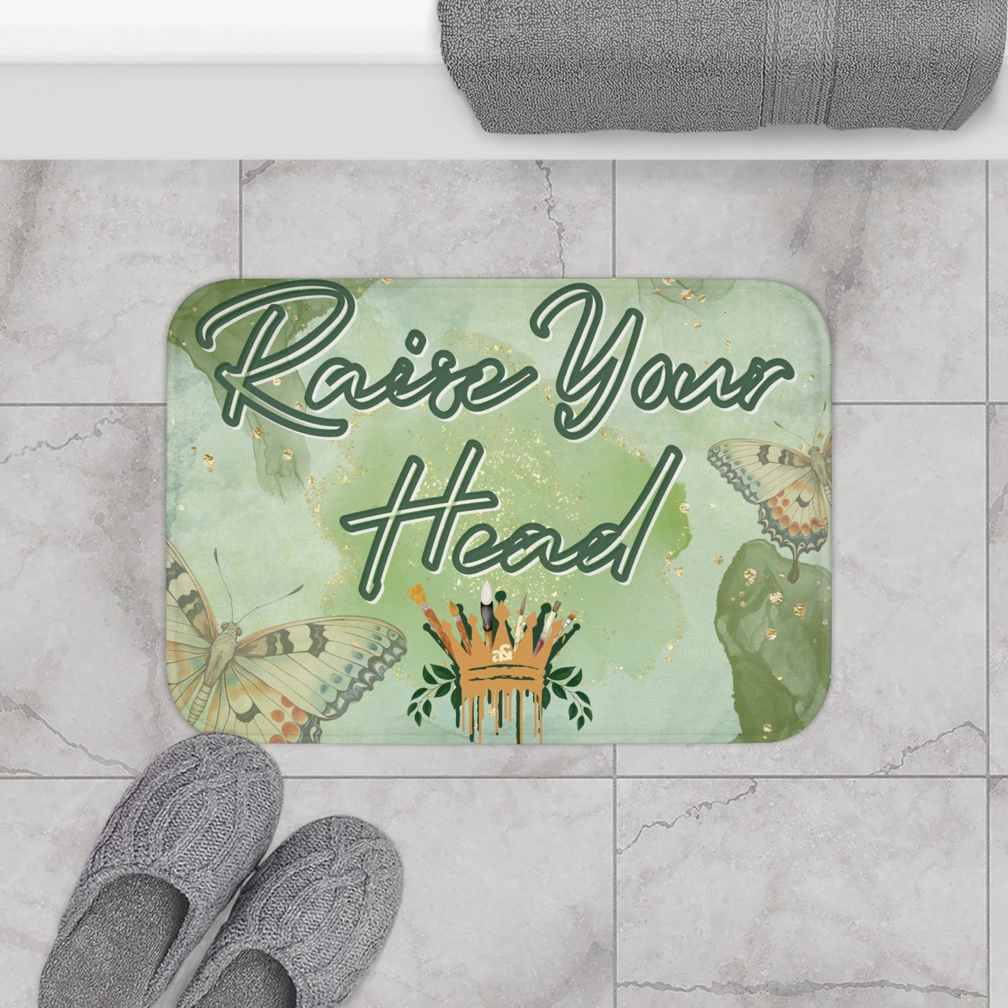 Artemis & Athena "Raise Your Head" Crown & Butterflies Bath Mat