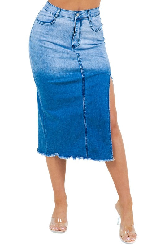 "Tidal Blue" Denim Long Skirt