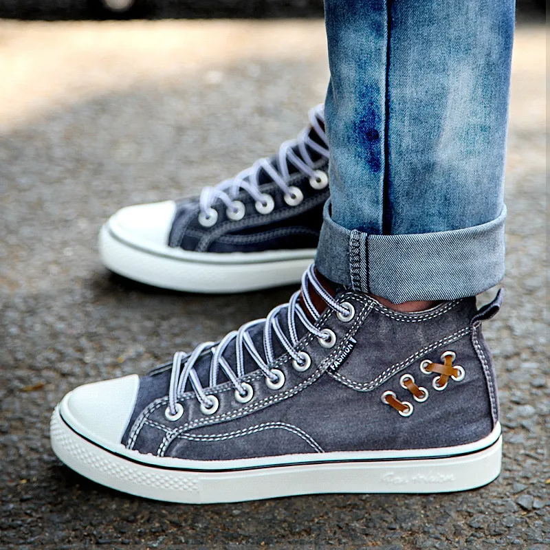 Washable Denim Upper Men High-Top Canvas Lace-Up Sneakers Shoes in "Mixtape"