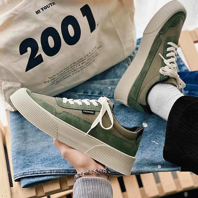 Men's Fashion Color-Block Canvas Platform Sneakers in "2001"